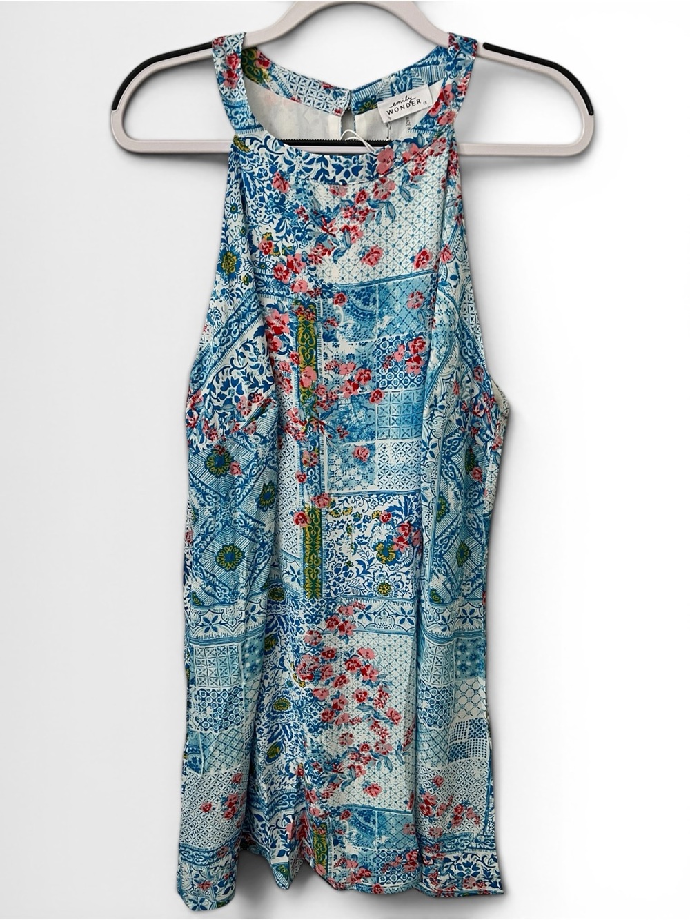 Emily Wonder Blue Patchwork Floral Halter Dress NWT